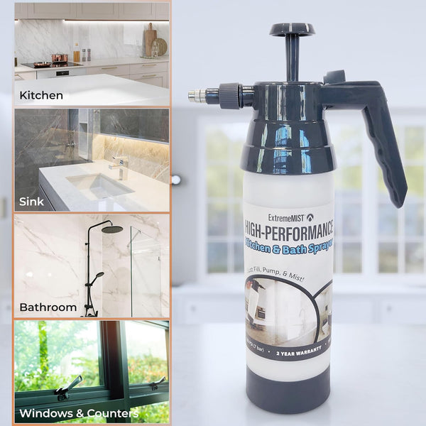 Extrememist High-Performance Kitchen & Bath Sprayer | Refillable Pressurized Sprayer | Ultra-Fine Mister | Continuous Spray Bottle for Cleaning |