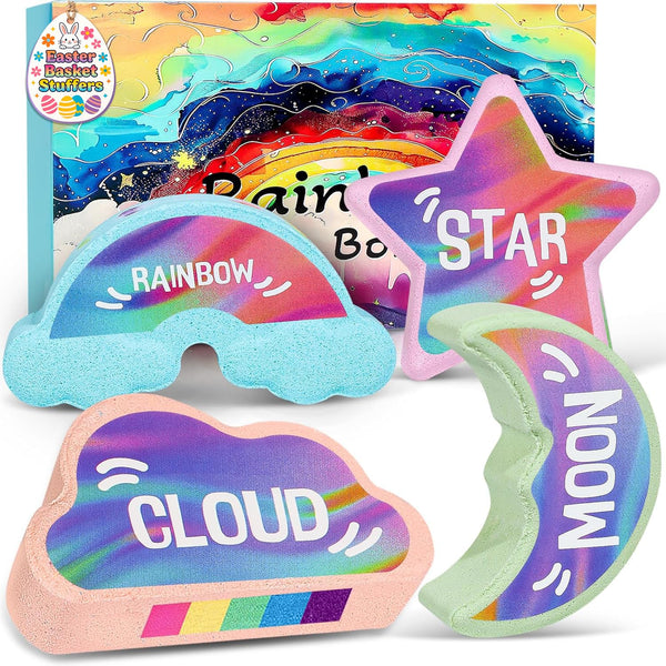 Rainbow Bath Bombs for Kids - 4 Pcs Handmade Natural Kids Bath Bombs, Organic Bubble Bath for Girls, Birthday Gifts for Kid Girl