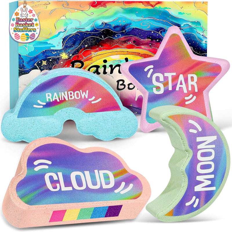 Rainbow Bath Bombs for Kids - 4 Pcs Handmade Natural Kids Bath Bombs, Organic Bubble Bath for Girls, Birthday Gifts for Kid Girl