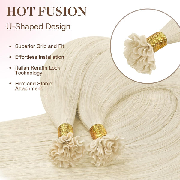 GOO GOO U Tip Hair Extensions - Real Human Hair, 14inch 50g 50S, Hot Fusion, Invisible Remy, 60A Platinum Blonde 14 Inch-50g-50S U-#60A Platinum
