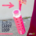 Ello Syndicate 20Oz Reusable Glass Water Bottle with One-Touch Leak Proof Flip Lid and Protective Non-Slip Silicone Sleeve and Carry Loop for