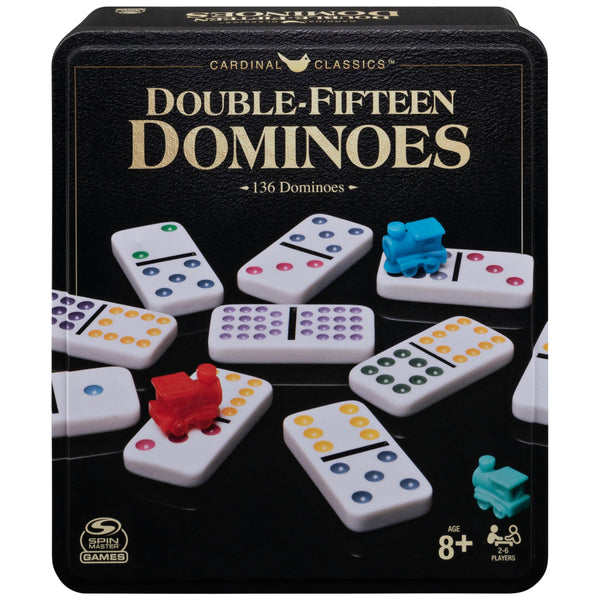 Spin Master Games Double 15 Dominoes Set in Storage Tin Classic Tile Game Multi Color