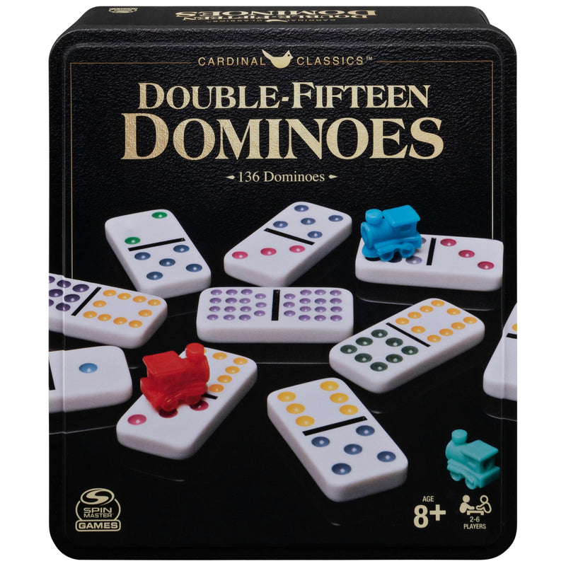 Spin Master Games Double 15 Dominoes Set in Storage Tin Classic Tile Game Multi Color