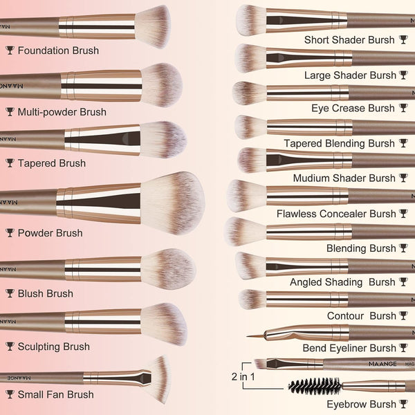Make up Brushes, MAANGE 18 Pcs Premium Synthetic Makeup Brushes Set Soft Foundation Powder Eyeliner Eye Shadow Makeup Brushes Professional (Champagne)