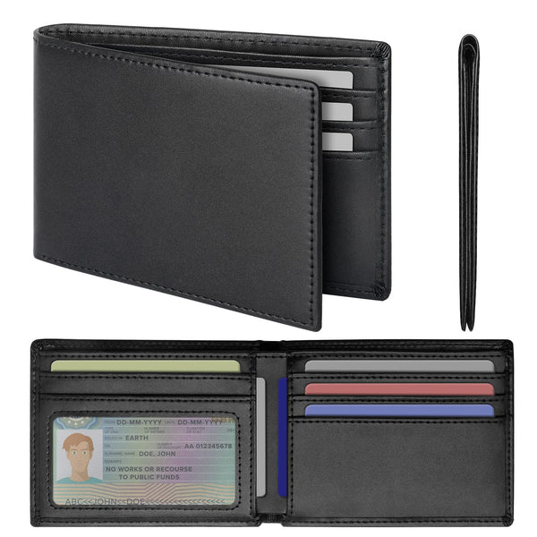 Slim Mens Wallets Leather Rfid Blocking Bifold Wallets for Men with ID Window