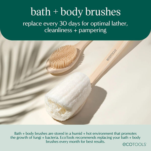 Ecotools Loofah Bath Brush, Back Brush for Bath & Shower, Made with Long Handle & Natural Loofah Material for Exfoliation, Shower Brush for Men &