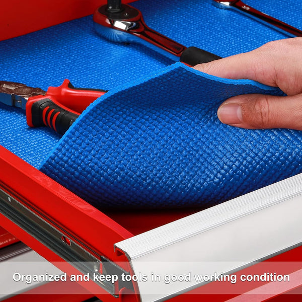 CASOMAN Professional Tool Box and Drawer Liner, Blue, Easy Cut Non-Slip Foam Rubber Toolbox Drawer Liner Mat - Adjustable Thick Cabinet Liners,