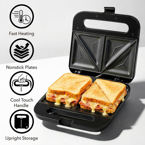 OVENTE Electric Sandwich Maker with Non-Stick Plates, Indicator Lights, Cool Touch Handle, Easy to Clean and Store, Perfect for Cooking Breakfast,