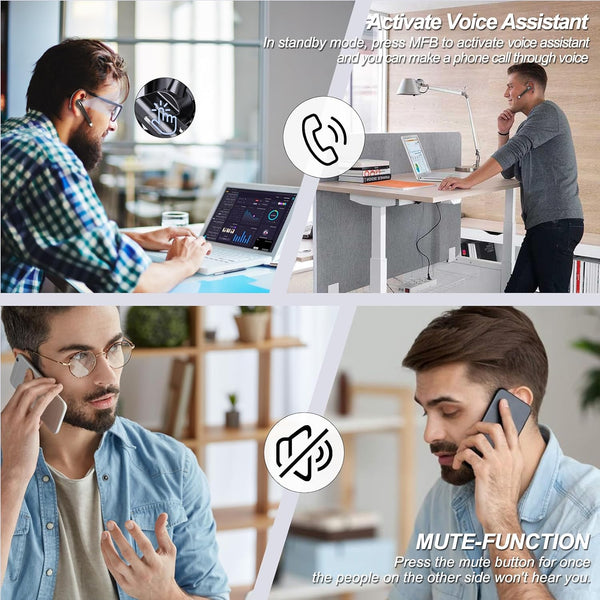 Bluetooth Headset,Wireless Bluetooth Earpiece with 500mAh Charging Case 80 Hours Talking Time，V5.1 Hands-Free Earphones with Built-in Mic for