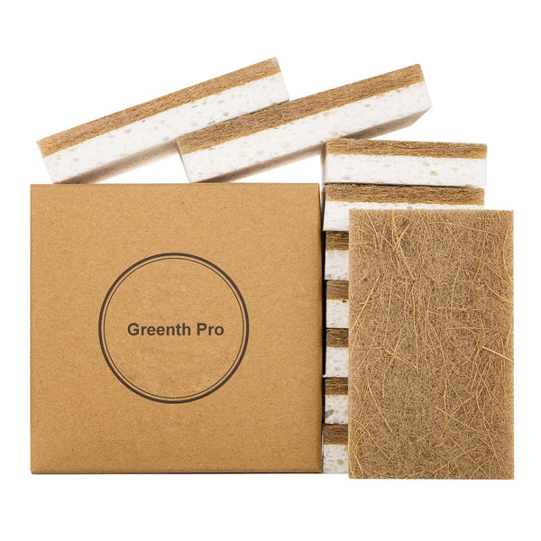 GREENTH PRO 10 Pack Nature Dish Sponge - Natural Kitchen Sponge - Coconut Fiber and Wood Cellulose Scrubber
