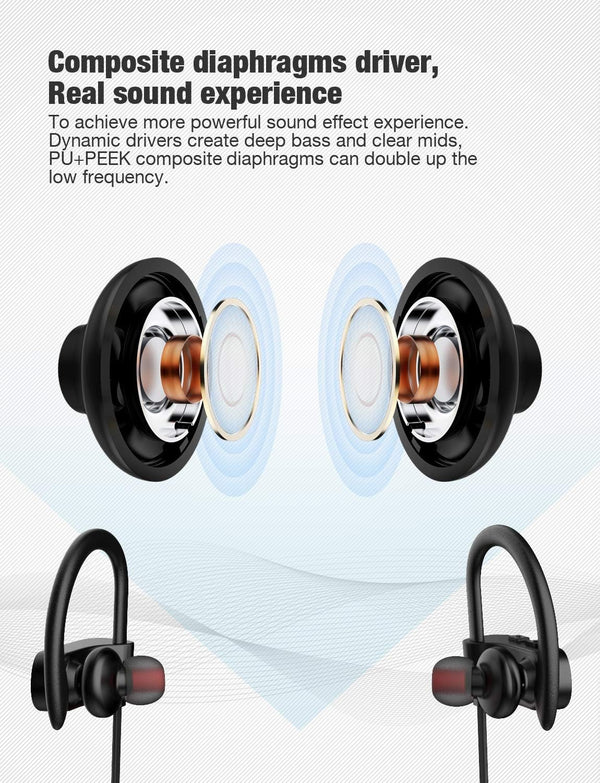 Bluetooth Headphones,Wireless Earbuds IPX7 Waterproof Sports Earphones with Mic HD Stereo Sweatproof In-Ear Earbuds Gym Running Workout 8 Hour
