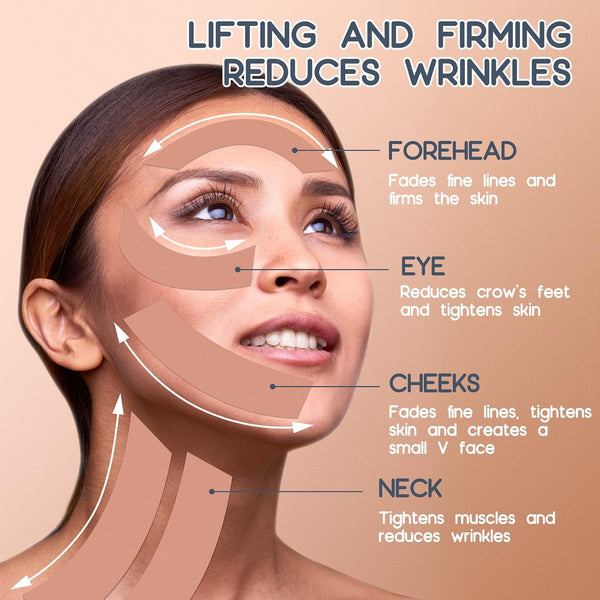 AURUZA 2 Rolls Facial Myofascial Face Lift Tape, Neck & Forehead Smooths Wrinkles, Unisex Anti-Wrinkle Patches for Firming And Tightening Skin