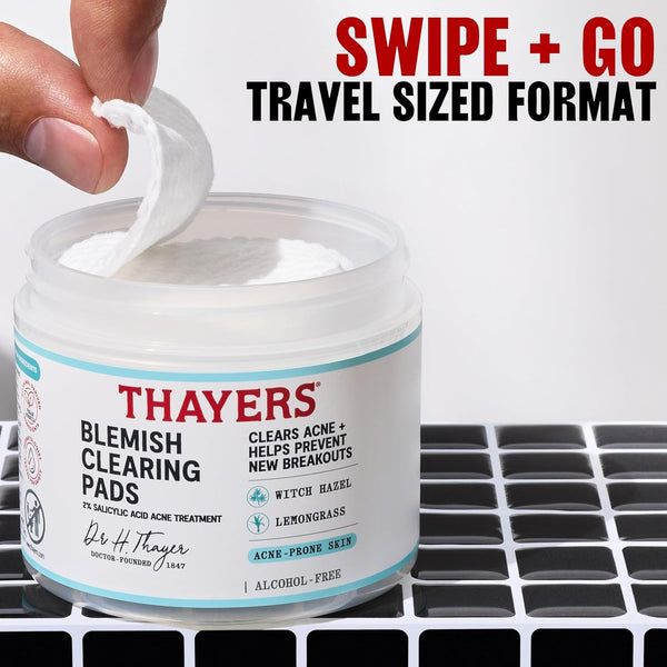 Thayers Blemish Clearing Acne Pads, Salicylic Acid Acne Treatment for Face, Pore Reducing, Exfoliating, and Soothing Skincare, Witch Hazel Toner