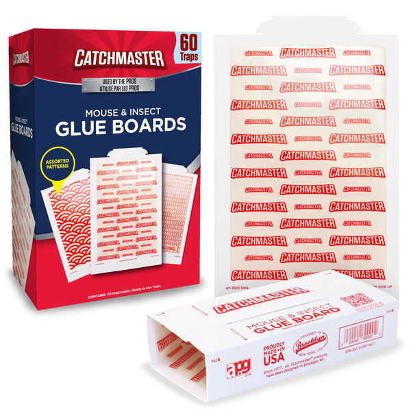 Catchmaster Extra Sticky Insect & Mouse Traps 60-Count, 5.3"x8" Glue Boards for Mice & Insects, Ultra Sticky Rat & MouseTraps Indoor for Home Use