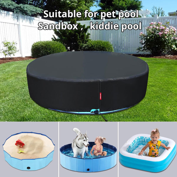 QH.HOME[2025 Upgraded Windproof] 63-64 Inch Kiddie Pool Cover Round, Collapsible Dog Pool Cover with Super Windproof Ratchet Design, Odorless