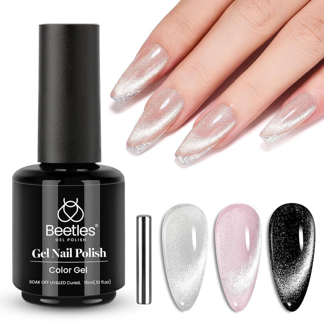 Beetles Cat Eye Gel Nail Polish - 15Ml Silver Shimmer Gel Polish with Magnet Soa