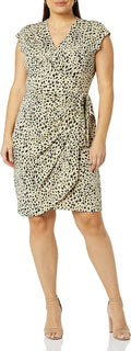 Amazon Essentials Women's Classic Cap Sleeve Wrap Dress with V Neck (Available in Plus Size) XX-Large Tan, Classic Animal Print