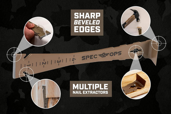 Spec Ops Tools 9.5" Trim Bar, Pry Bar, High Carbon Spring Steel, Built in Ruler and Pry Bar, Beveled Edges, Nail Puller, 3% Donated to Veterans