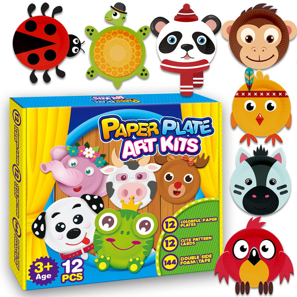 V-Opitos Arts and Crafts Kits for Kids, 12 Pack Simple Animal Paper Plate Crafts for Toddler Age of 2, 3, 4, 5 Years Old, Fun Preschool Classroom
