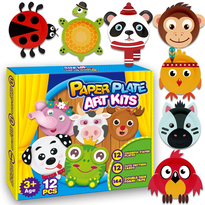 V-Opitos Arts and Crafts Kits for Kids, 12 Pack Simple Animal Paper Plate Crafts for Toddler Age of 2, 3, 4, 5 Years Old, Fun Preschool Classroom