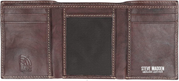 Steve Madden Men's Rfid Trifold Wallet With Id Window One Size Brown (Antique)