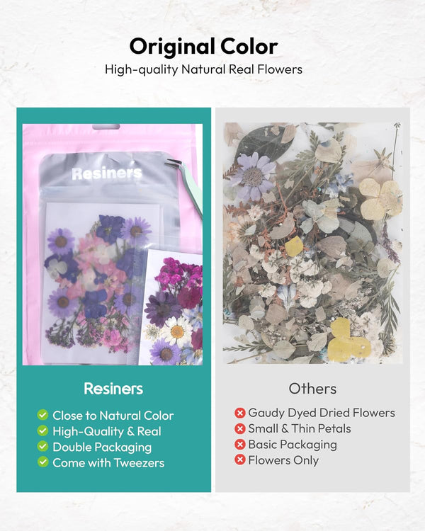 Dried Flowers, Resiners 58Pcs Pressed Flowers for Craft Purple Real Natural Dried Flowers Dry Leaves Kit for DIY Making Crafts Resin Soap Candle