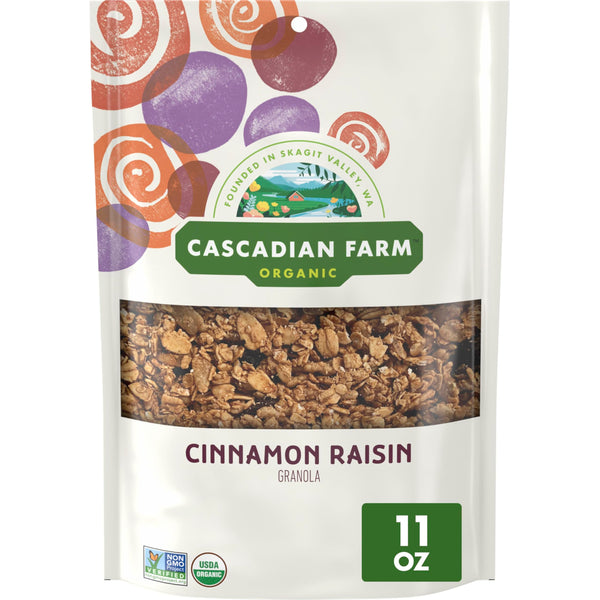 Cascadian Farm Organic Granola, Cinnamon Raisin Cereal, Resealable Pouch, 11 oz Cinnamon Raisin 11 Ounce (Pack of 1)