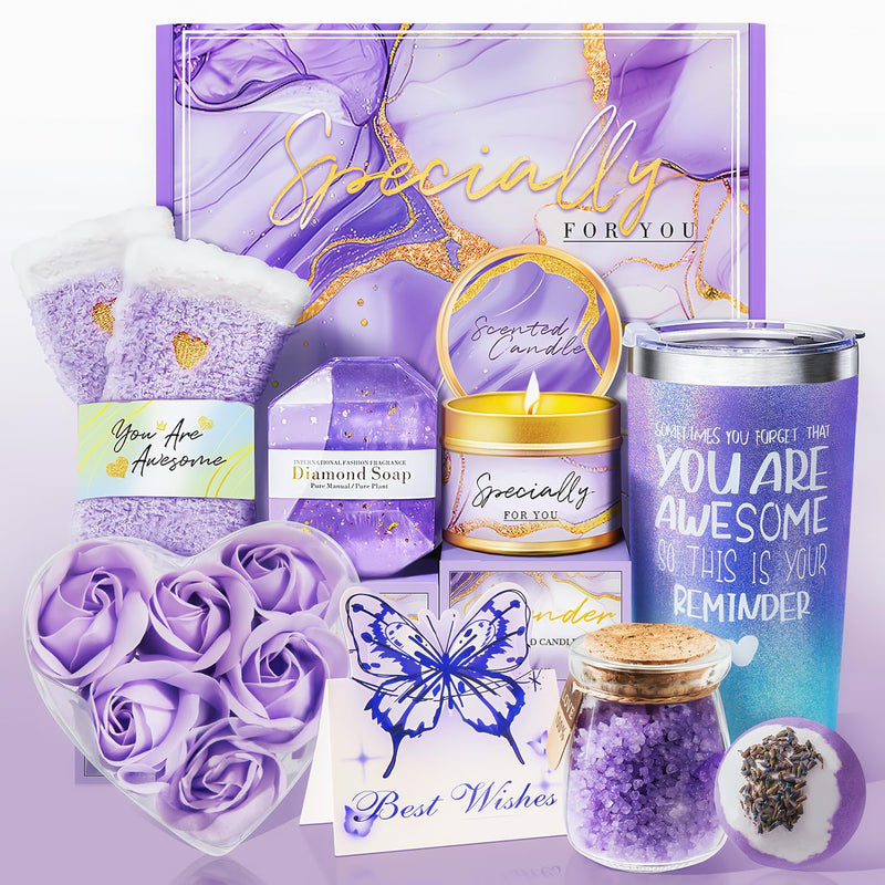 Gifts for Women, Birthday Gifts for Women, Happy Birthday Gifts Basket for Women,Lavender Relaxing Spa Gifts Basket for Best Friends Female Women