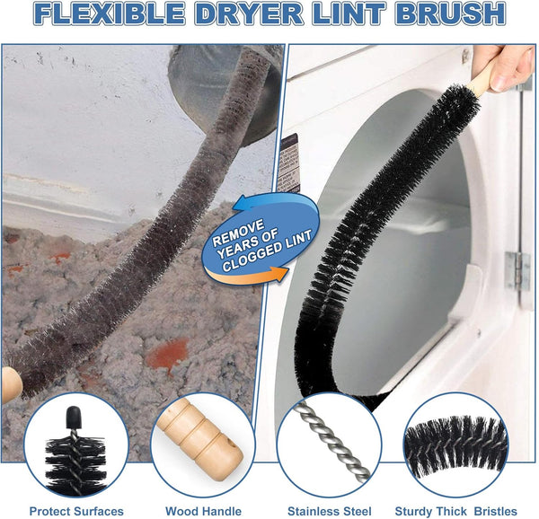 PetOde 2 Pieces Dryer Vent Cleaner Kit Compatible with Most Vacuum Cleaner, Dryer Lint Brush and Vacuum Hose Attachment with Universal Connector,
