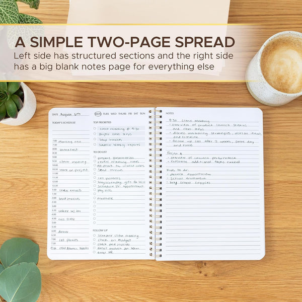 Simple Daily Planner Undated & To Do List Notebook: With Hourly Schedule - 6.5x9.25" Blush Pink - Aesthetic Spiral Note book for Work and Life