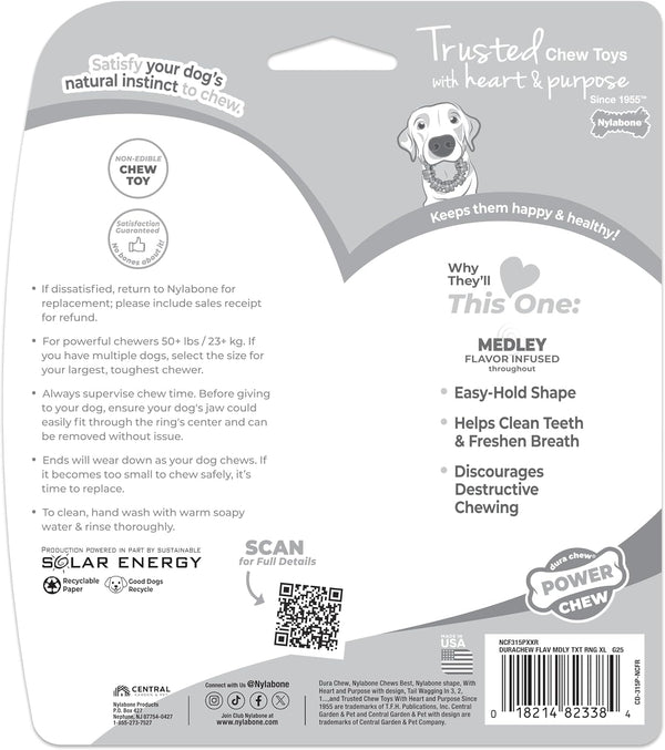 Nylabone Power Chew Textured Ring Dog Chew Toy, Flavor Medley, X-Large | Durable dog toys, long lasting, discourages destructive chewing,