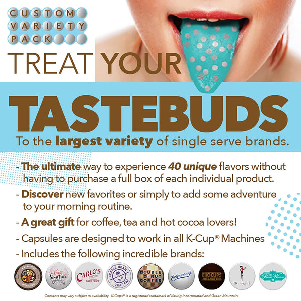 Variety Pack of Coffee, Tea, and Hot Chocolate - Great Sampler of Coffee, Tea, and Hot Cocoa for Keurig K Cups Machines - Great Gift for Coffee