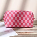 SOIDRAM 2 Pieces Makeup Bag Large Checkered Cosmetic Bag Capacity Canvas Mix Travel Toiletry Bag Organizer Cute Makeup Brushes Aesthetic