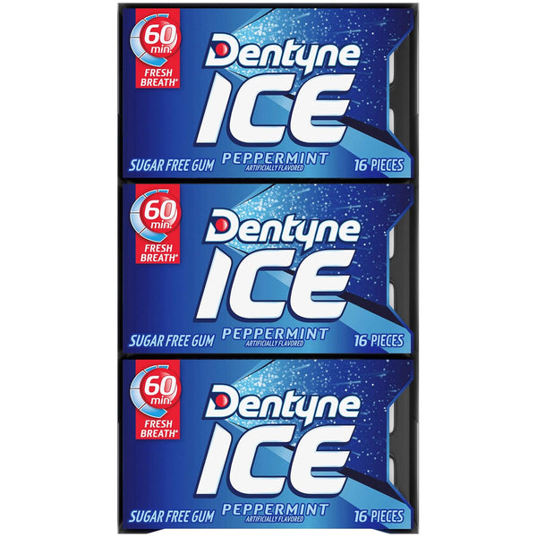 Dentyne Ice Peppermint Sugar Free Gum, 9 Packs of 16 Pieces (144 Pieces) | Chewing Gum, Perfect for Long Lasting Fresh Breath at School, Work &