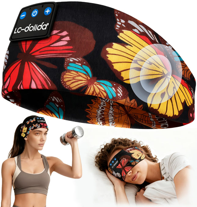 Lc-Dolida Sleep Headphones Headband Bluetooth 5.4, Sports Headband Earphones Wireless with Speaker Microphone USB C for 