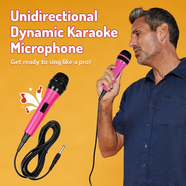 Singing Machine Wired Microphone for Karaoke, (Pink) - Unidirectional Dynamic Vocal Microphone - Plug-In Microphone for 