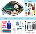MAANGE Cosmetic Bags for Women Small Makeup Bag for Purse Pu Leather Makeup Pouch Travel Makeup Bag with Zipper Make Up Bag for Travelling Blue