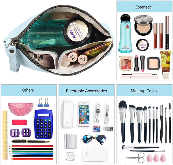 MAANGE Cosmetic Bags for Women Small Makeup Bag for Purse Pu Leather Makeup Pouch Travel Makeup Bag with Zipper Make Up Bag for Travelling Blue