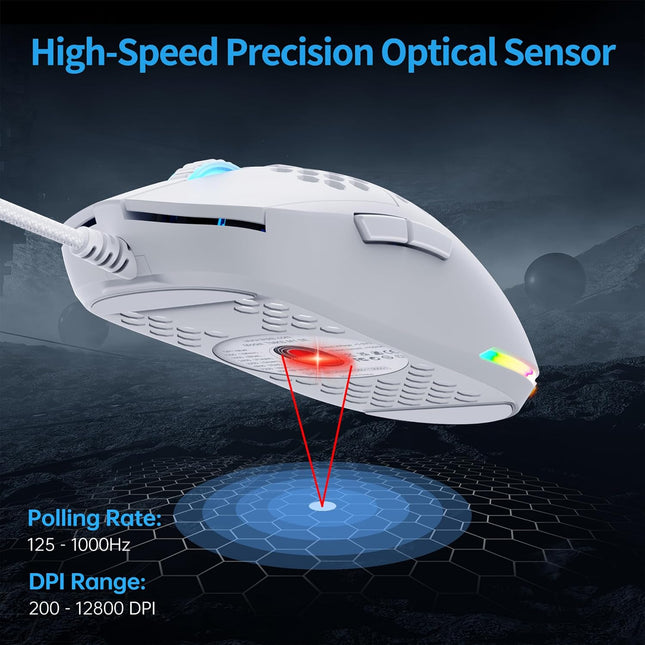 TMKB Falcon M1SE Ultralight Honeycomb Gaming Mouse, High-Precision 12800DPI Optical Sensor, 6 Programmable Buttons, Cust