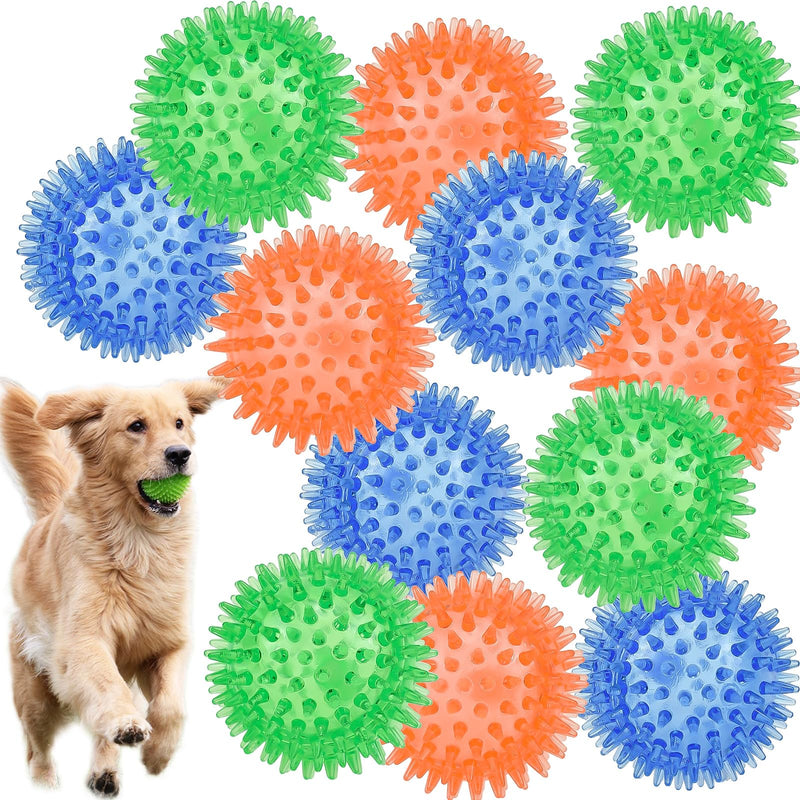 LECHONG 12pack Squeaky Dog Toys Spiky Dog Balls Cleans Teeth and Promotes Dental and Gum Health for Your Pet Squeaker Ball Toys for Aggressive