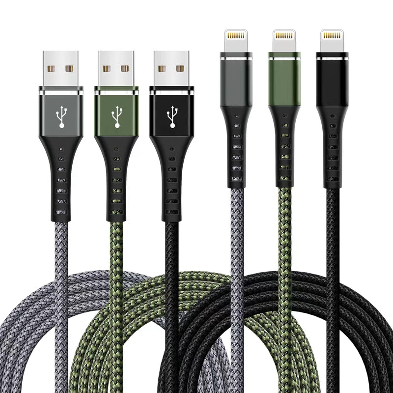 Iphone Charger [Apple Mfi Certified] 3-Pack 6FT Lightning Cable Nylon Braided Fast Charging Iphone Charger Long Cord Compatible with Iphone 14 13