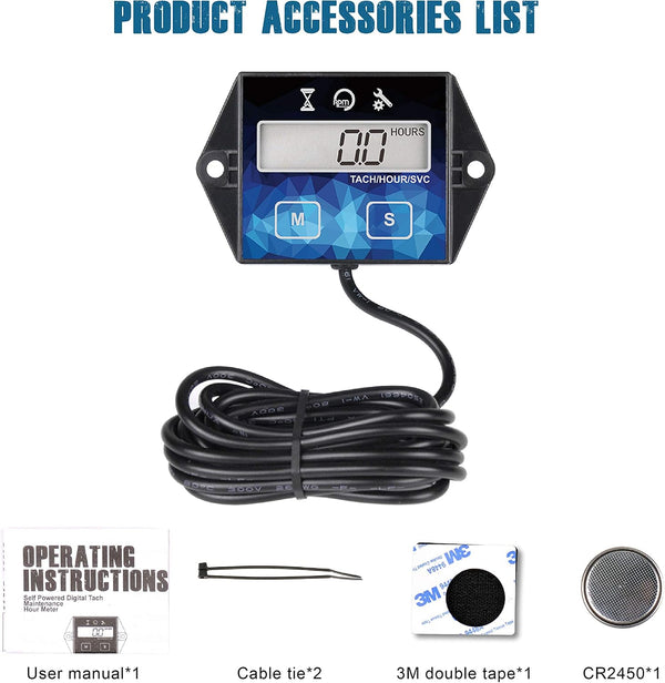 Runleader RL-HM011F Digital Hour Meter, Small Engine Tachometer