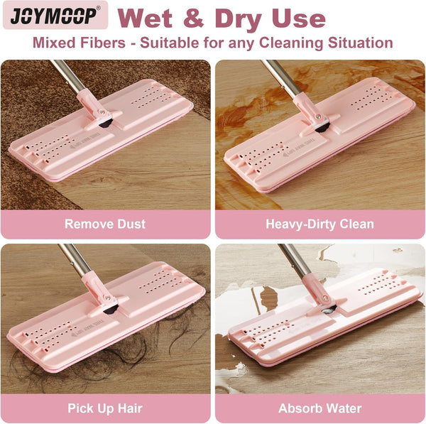 JOYMOOP Flat Mop Head, 13-Inch Mop-Head with 13-Inch Microfiber Mop Pad Replacement - Pink, 1 Pack (Mop-Head Only)