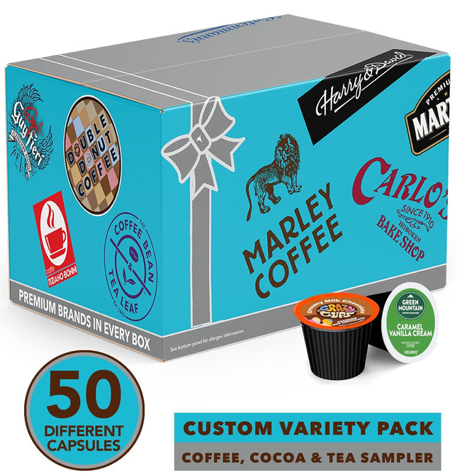 Variety Pack of Coffee, Tea, and Hot Chocolate - Great Sampler of Coffee, Tea, a