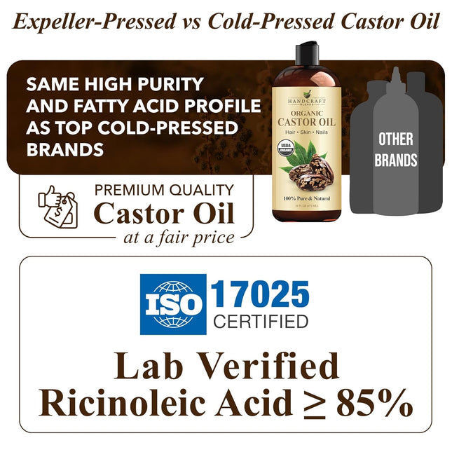 Handcraft Blends Organic Castor Oil - 16 Fl Oz - 100% Pure and Natural - Premium