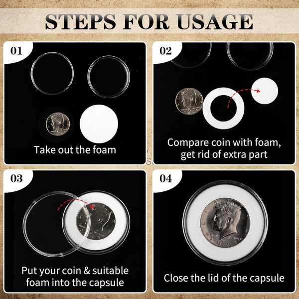 63PCS Silver Dollar Coin Holder, Clear Coin Capsules, Coin Holders for Collectors, Plastic Coin Case for Morgan Silver Dollar, Coin Protectors