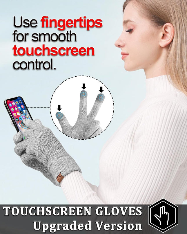 REACH STAR 2 Pairs Winter Gloves for Women - Upgraded Touch Screen Warm Knit Glo