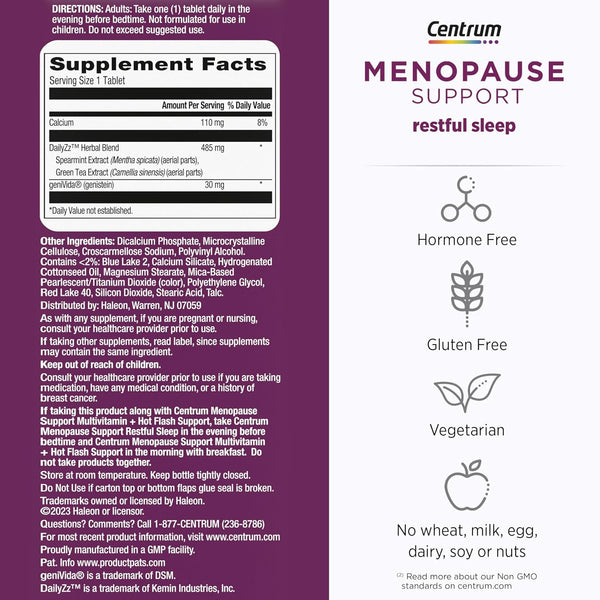 Centrum Restful Sleep Menopause Support Tablets, Supplement with Clinically Studied DailyZz and geniVida, 28 Count 28 Count (Pack of 1)