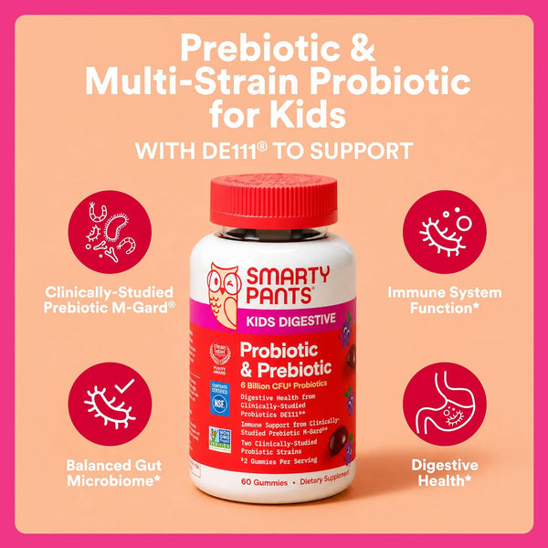 Smartypants Kids Probiotic Immunity Gummies: Prebiotics & Probiotics for Digestive Health and Immune Support Supplement, Gluten Free, Vegan, Grape