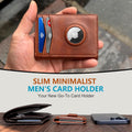 Airtag Wallet for Men- with Money Clip Gift Boxed, Magnetic Closure Slim Genuine Leather Front Pocket Wallet, 3.9"X 2.7", RFID Blocking